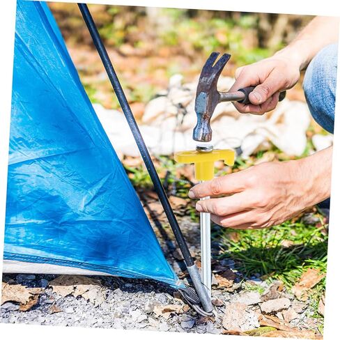 POPETPOP 10pcs Yellow Lengthened Tent Pegs with Hook for Camping Heavy Duty Ground Nails for Outdoor Hiking Easy to Fix and Remove Long and Thick Loosening Stakes for Hard Soil in Saudi Arabia
