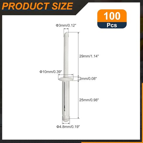 uxcell 100Pcs 3/16"x1" Aluminum Round Head Tri Grip Rivets, Tri Grip Rivets Assortment Bulb Style Rivets for DIY, Sheet Metal, Automotive Repairs, Furniture, Marine Boat (Grey) in Saudi Arabia