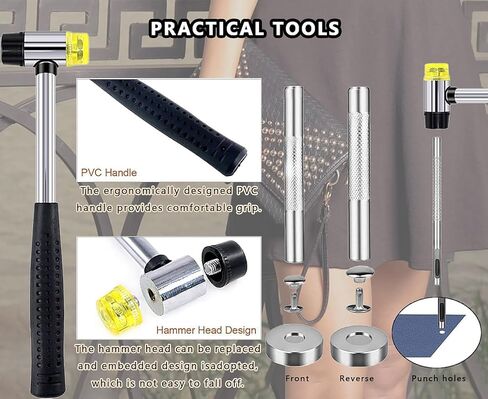 480 مجموعة من 3 مقاسات من المسامير الجلدية ذات الغطاء المزدوج للجلد مع مجموعة أدوات تثبيت المطرقة المطاطية، مسامير معدنية أنبوبية من أجل قبعات جلدية يدوية الصنع وأحذية ومحفظة وإصلاح الحقائب (4 ألوان) in Kuwait