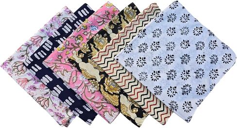 Cotton Neckerchief HandBlock Print Bandanas Handmade Bandanas For Men and Women FaceMask Multi-purpose Napkins 20"x20" Inch Bandana (6) in Saudi Arabia