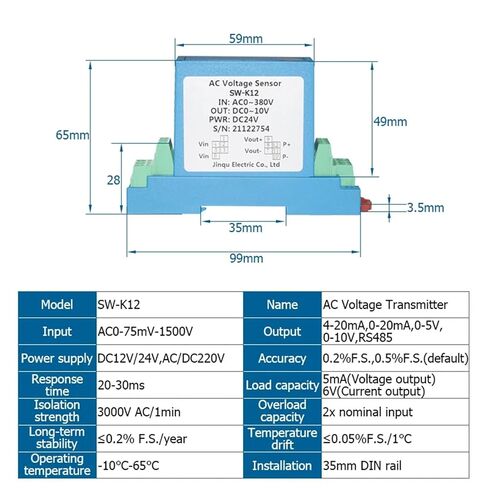 1 قطعة جهاز إرسال الجهد المتردد AC0-200mV-1500V كشف الجهد 4-20mA 0-5V 10V RS485 محول مستشعر الجهد الكهربي أحادي الطور (الإخراج 0-10 فولت، AC0-100V، DC24V) in Saudi Arabia