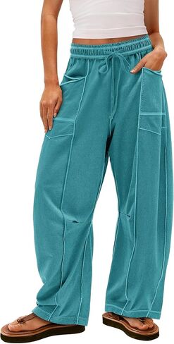 Yanekop Womens Baggy Wide Leg Pants Casual Summer Palazzo Pants Drawstring Waist Lounge Pants with Pockets in Saudi Arabia