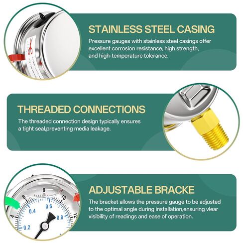 0-15psi من الفولاذ المقاوم للصدأ 1/4 بوصة NPT 2.5 بوصة، مقياس ضغط مملوء بسائل الجلسرين، حامل سفلي لاختبار ضغط الماء والزيت والهواء (مع مؤشر علامة النطاق) in Kuwait
