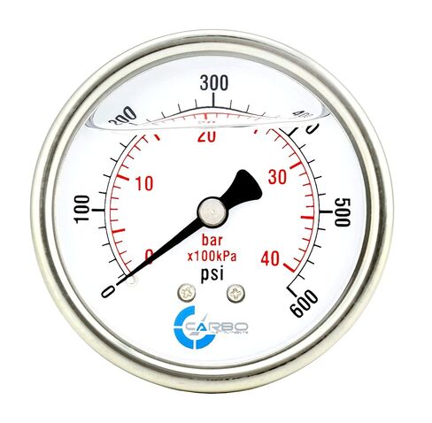 2" Pressure Gauge, Stainless Steel Case, Chrome Plated Brass Connection, Liquid Filled, 0-600 psi/kPa, Back Mount 1/4" NPT in Saudi Arabia