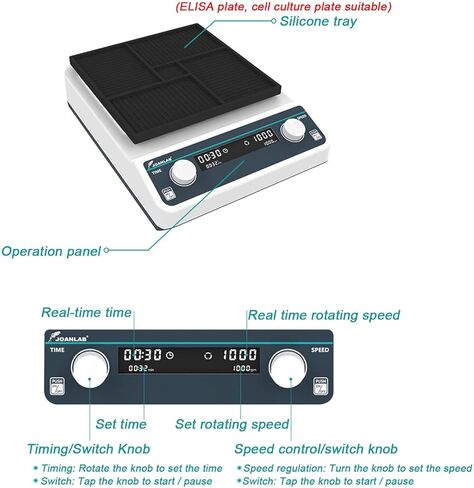 Microplate Shaker, Adjustable Speed 500-1200 RPM, Digital Display for 96-Well Plates, Ideal for Elisa and Cell Culture Applications in Saudi Arabia
