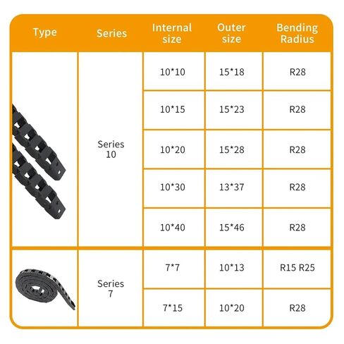 Open Cable Drag Chain 7x7 10x10 10x15 10x20 10x30 10x40 1M Wire Transmission Carrier with Connector(7x7mm) in Saudi Arabia