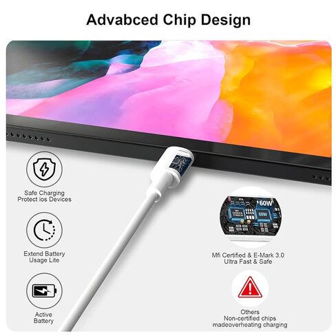 Exeric USB C إلى USB C Cable ، (6ft ، 2pack) 60W Type C Charger Cord Charging Fast Fast for iPhone 16 15 Pro Baptops MacBook iPad Switch Steam Deck E. إلخ. in Kuwait
