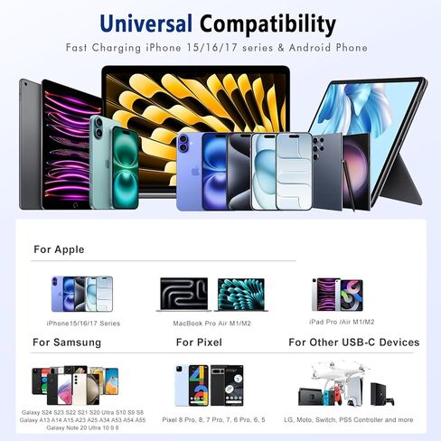 Exeric USB C إلى USB C Cable ، (6ft ، 2pack) 60W Type C Charger Cord Charging Fast Fast for iPhone 16 15 Pro Baptops MacBook iPad Switch Steam Deck E. إلخ. in Kuwait