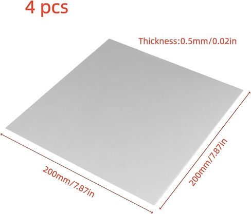 6061 T651 Aluminum Sheet Metal 8 x 8 x 1/32(0.02) Inch Rectangle Aluminum Metal Plate, Flat Plain Thin Plate Covered with Protective Film for Crafting, Industry,4PCS(Silver) in Kuwait