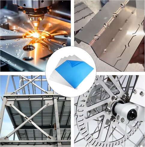 6061 T651 Aluminum Sheet Metal 8 x 8 x 1/32(0.02) Inch Rectangle Aluminum Metal Plate, Flat Plain Thin Plate Covered with Protective Film for Crafting, Industry,4PCS(Silver) in Kuwait