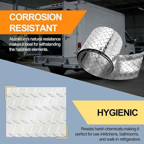 صفائح ألمنيوم معدنية - 0.045 بوصة (17 مقياس) سبيكة 3003-H22، بكرة لوحة مداس مقاس 24 بوصة × 96 بوصة، لوحة منقوشة مقاومة للصدأ وغير قابلة للانزلاق للمركبات الترفيهية والمقطورات وجدران المرآب والمشروعات التي تصنعها بنفسك in Kuwait