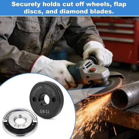 2pcs 5/8"-11 Angle Grinder Flange Nuts, Metal Self-Locking Flange Nuts with White Gloves for 4-1/2" 5" 7" 9" Grinders Replacement Attachments Compatible with Makita Ryobi and More in Saudi Arabia