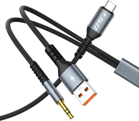 J&D USB C إلى 3.5 مم كابل AUX CAR ، 2 في 1 3.5 مم كابل سماعة سماعات رأس AUX للسيارة مع سلك الشاحن ، متوافق مع مجموعة واسعة من الهواتف المحمولة ، الرمادي ، 4 أقدام in Saudi Arabia