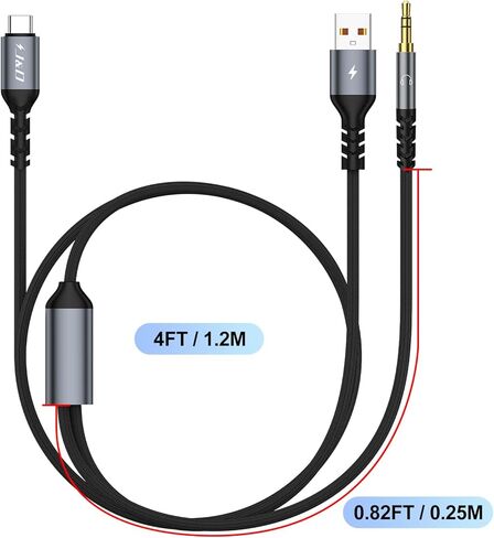 J&D USB C إلى 3.5 مم كابل AUX CAR ، 2 في 1 3.5 مم كابل سماعة سماعات رأس AUX للسيارة مع سلك الشاحن ، متوافق مع مجموعة واسعة من الهواتف المحمولة ، الرمادي ، 4 أقدام in Saudi Arabia