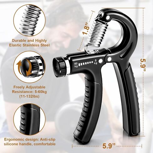2 Pack Hand Grip Strengthener, Grip Strength Trainer with Adjustable Resistance 11-132 Lbs (5-60kg)， Forearm Strengthener for Musicians Athletes in Saudi Arabia