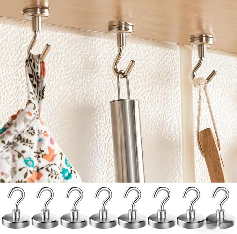 8pcs Heavy Duty Magnetic Hooks, Earth Magnets with Hook for Refrigerator and Doors, Extra Strong Cruise Hook for Hanging, Magnetic Hanger for Cabins, No Drilling in Saudi Arabia