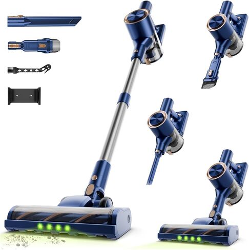 Cordless Stick Vacuum Cleaner - 45KPA Powerful Suction Vacuum with 45 Min Runtime, Detachable Battery, Anti-Tangle & 1.5L Dust Cup, 8 in 1 Vacuum Cleaner for Pet Hair, Carpet, HardFloor, Gold in Saudi Arabia
