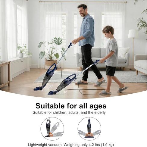 Corded Stick Vacuum Cleaner, 3-in-1 Detachable to Handheld with 180°Left-Right Steering, 14KPA Powerful Suction for Pet Hair on Hard Floors, HEPA Filter, Lightweight with 16.4ft Long Cord in Saudi Arabia