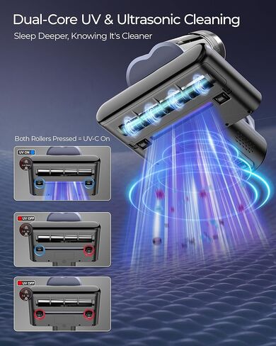 Upgrade Cordless Mattress Vacuum with 18kPa Ultra-Deep Suction, 2-Speed Bed Vacuum with 33000 RPM/Min Roller Brush, 253.7nm UV-C Light & LED Display, HEPA, 149℉ Heat, Aroma & Anion for Bed Sofa in Saudi Arabia