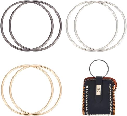 6 قطع من PH PandaHall مقابض حقيبة مستديرة 3 ألوان مقابض محفظة معدنية 3.3 بوصة مقبض حقيبة يد حلقية مزخرفة استبدال مقبض المحفظة للحقائب المنسوجة يدويًا وحقائب اليد وحقائب اليد in Kuwait