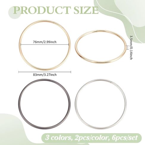 6 قطع من PH PandaHall مقابض حقيبة مستديرة 3 ألوان مقابض محفظة معدنية 3.3 بوصة مقبض حقيبة يد حلقية مزخرفة استبدال مقبض المحفظة للحقائب المنسوجة يدويًا وحقائب اليد وحقائب اليد in Kuwait