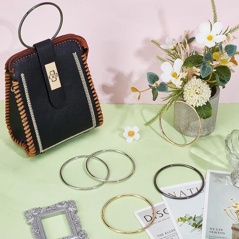 6 قطع من PH PandaHall مقابض حقيبة مستديرة 3 ألوان مقابض محفظة معدنية 3.3 بوصة مقبض حقيبة يد حلقية مزخرفة استبدال مقبض المحفظة للحقائب المنسوجة يدويًا وحقائب اليد وحقائب اليد in Kuwait