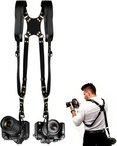 Camera Harness,Brown Camera Straps for Photographers,Leather Dual Camera Strap for Two DSLR/SLR Cameras in Kuwait