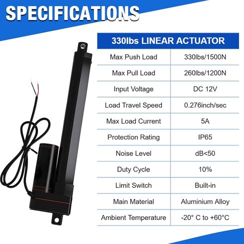 330lbs/1500N Linear Actuator 12V 8 Inch Stroke Speed 0.4"/sec IP65 Waterproof Electric Linear Motor with Mounting Brackets for Window Opener,Solar Tracker,Lift System in Kuwait