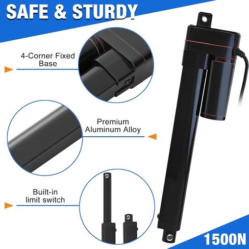 330lbs/1500N Linear Actuator 12V 8 Inch Stroke Speed 0.4"/sec IP65 Waterproof Electric Linear Motor with Mounting Brackets for Window Opener,Solar Tracker,Lift System in Kuwait