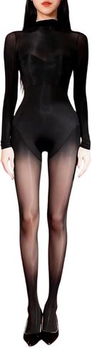 Bodystocking for Women Long Sleeve Backless High Neck Full Bodysuit Oil Elegant Body Stockings in Kuwait