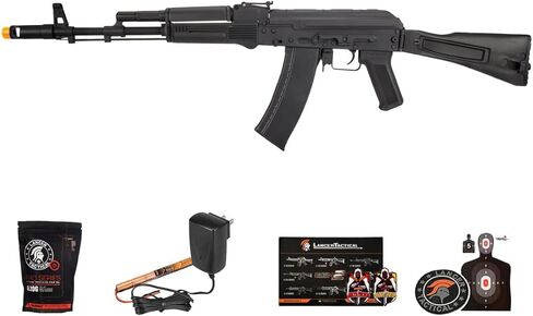 لانسر التكتيكية AK-74M سلسلة AEG بندقية Airsoft معدنية كاملة 400 إطارًا في الثانية مع مخزون قابل للطي (مثبت ETU) مع شاحن وبطارية متضمنة (أسود) in Kuwait