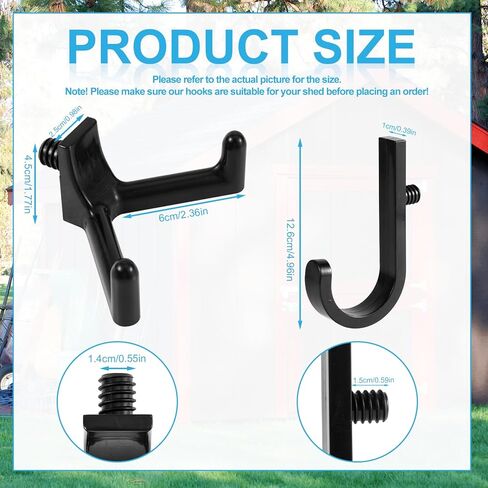 4pcs Tool Hooks for Suncast Shed, Single-Head J Hook and Double-Head Hook Set Premium Storage Sheds Tool Hangers Organization Accessories for Hanging Shovels Rakes Scissors Tools (Black) in Saudi Arabia
