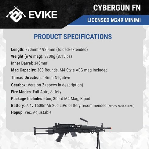 Evike Airsoft - Cybergun FN مرخص M249 Minimi Featherweight Airsoft LMG in Kuwait