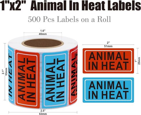 HYBSK 500 Pcs Animal in Heat Warning Labels for Veterinary Medication Instruction 1x 2 Inch Blue and Red File Folder Stickers for Animal Hospital Clinic Pharmacies Hospitals in Saudi Arabia
