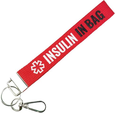 Medical Alert Insulin Emergency Keychain Tag, Red Embroidered Fabric, Backpack Bag Identifier with Carabiner Clip in Saudi Arabia