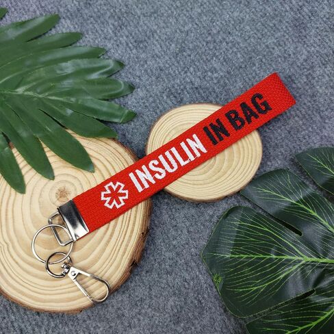 Medical Alert Insulin Emergency Keychain Tag, Red Embroidered Fabric, Backpack Bag Identifier with Carabiner Clip in Saudi Arabia