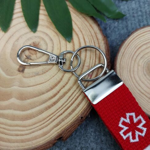 Medical Alert Insulin Emergency Keychain Tag, Red Embroidered Fabric, Backpack Bag Identifier with Carabiner Clip in Saudi Arabia