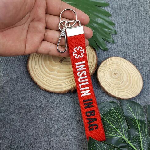 Medical Alert Insulin Emergency Keychain Tag, Red Embroidered Fabric, Backpack Bag Identifier with Carabiner Clip in Saudi Arabia