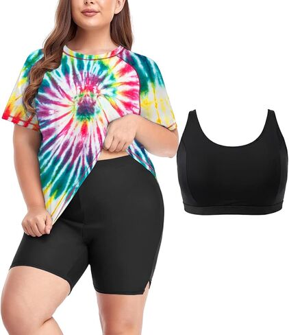 Inno Women's Plus Size 3 قطعة واقي من الطفح الجلدي مع حمالة صدرية swimsuits قصيرة الأكمام مع Boyshorts upf 50+ Surfing Swimboy in Saudi Arabia