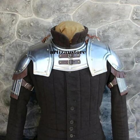 مجموعة درع الكتف من الفولاذ من العصور الوسطى من ARTIZANSTORE، مجموعة درع الكتف من Battle Gorget Pauldron، أفضل زي للهالوين in Saudi Arabia