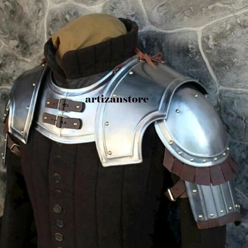 مجموعة درع الكتف من الفولاذ من العصور الوسطى من ARTIZANSTORE، مجموعة درع الكتف من Battle Gorget Pauldron، أفضل زي للهالوين in Saudi Arabia