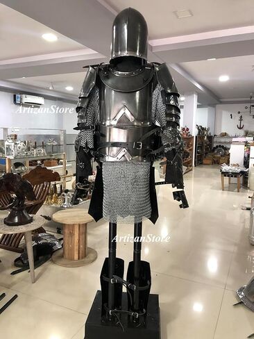 بدلة درع القرون الوسطى من ARTIZANSTORE مصنوعة من الفولاذ الأسود على طراز LARP قزم بدلة درع كاملة بدلة الهالوين بدلة درع in Saudi Arabia