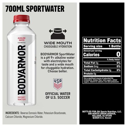 BODYARMOR SportWater Alkaline Water, High Alkaline Bottled Water, pH 9+, 700mL (24 Pack), Refreshing Electrolyte Drink Pack, Wide Mouth Bottle in Kuwait