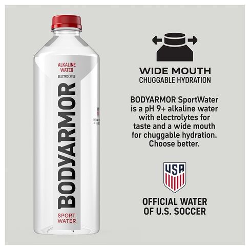 BODYARMOR SportWater Alkaline Water, High Alkaline Bottled Water, pH 9+, 700mL (24 Pack), Refreshing Electrolyte Drink Pack, Wide Mouth Bottle in Kuwait