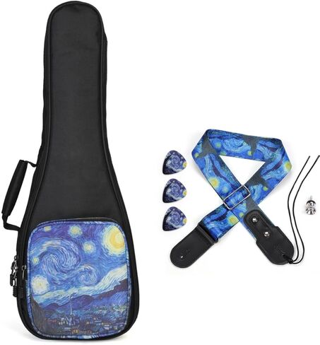 حافظة MUINS Ukulele، مقاس 21 23 26 30 بوصة حافظة Ukelele وسادة أكثر سمكًا لحفلات Soprano Concert Tenor Uke مع أشرطة مزدوجة قابلة للتعديل ومقبض (سماء مضاءة بالنجوم، 21 بوصة) in Kuwait