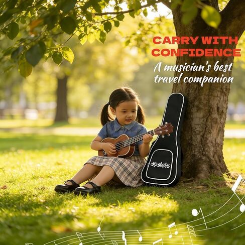 حقيبة احترافية مقاس 23 بوصة من Tenor Ukulele، حقيبة مبطنة مقاومة للماء مع أشرطة كتف قابلة للتعديل وجيب ملحق، مادة نايلون متينة للموسيقيين والطلاب والسفر - أسود، 25x8 بوصة in Saudi Arabia