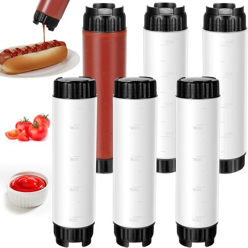 6 Pcs Inverted Ketchup Squeeze Bottle 16 Oz Refillable Condiment Squeeze Bottles Plastic Sauce Bottles Squeezes Tip Large Valve Dispenser for Restaurants, Food Trucks, Pancake Salad Squirt (Black) in Saudi Arabia