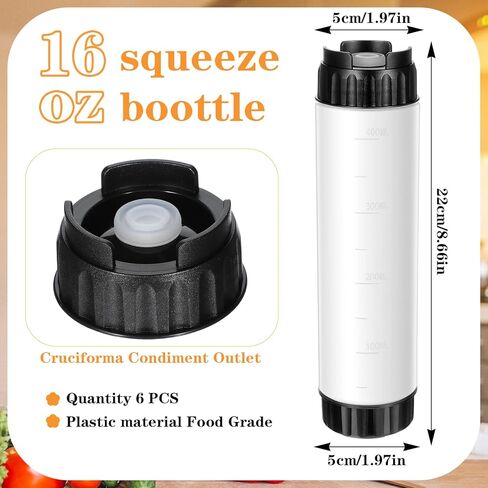 6 Pcs Inverted Ketchup Squeeze Bottle 16 Oz Refillable Condiment Squeeze Bottles Plastic Sauce Bottles Squeezes Tip Large Valve Dispenser for Restaurants, Food Trucks, Pancake Salad Squirt (Black) in Saudi Arabia