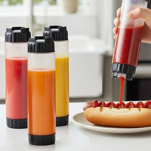 6 Pcs Inverted Ketchup Squeeze Bottle 16 Oz Refillable Condiment Squeeze Bottles Plastic Sauce Bottles Squeezes Tip Large Valve Dispenser for Restaurants, Food Trucks, Pancake Salad Squirt (Black) in Saudi Arabia