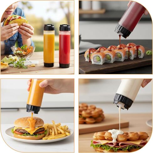 6 Pcs Inverted Ketchup Squeeze Bottle 16 Oz Refillable Condiment Squeeze Bottles Plastic Sauce Bottles Squeezes Tip Large Valve Dispenser for Restaurants, Food Trucks, Pancake Salad Squirt (Black) in Saudi Arabia